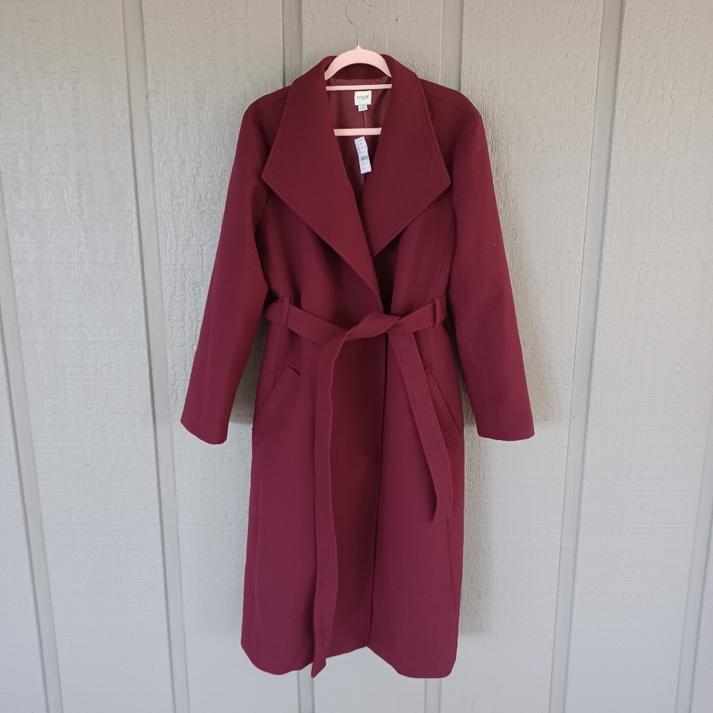 J Crew Factory Belted Wool Blend Coat Size 16 Women Pockets In Vintage Burgundy